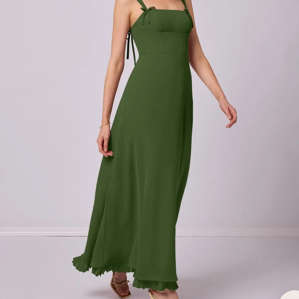 Azazie Barbie 1032 A-Line Pleated Chiffon Ankle-Length Dress Olive